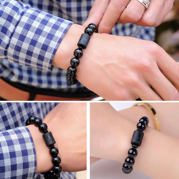 iregalijoy Black Obsidian Natural Stone Couple Bracelets For Men And Women Dragon Phoenix Totem Engrave Crystal Jewelry