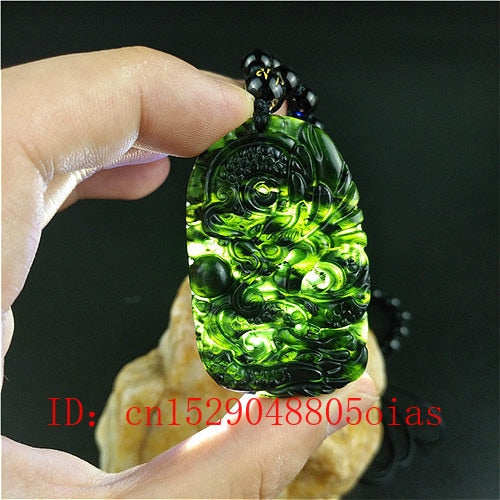iregalijoy Certified Chinese Natural Black Green Jade Dragon Pendant Beads Necklace Charm Jewelry Obsidian Carved Amulet Gifts for Men