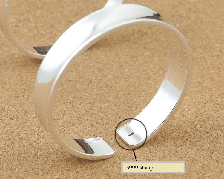 Simple Style! Handcrafted 999 Silver Bangle Tibetan Pure Silver Cuff Bracelet Real Pure Siver Lover's Bangle