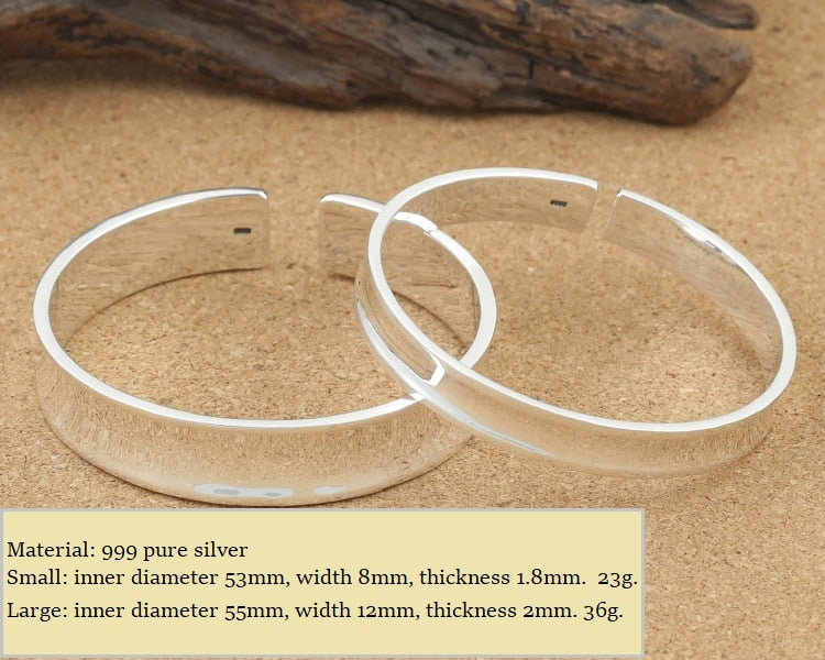 Simple Style! Handcrafted 999 Silver Bangle Tibetan Pure Silver Cuff Bracelet Real Pure Siver Lover's Bangle