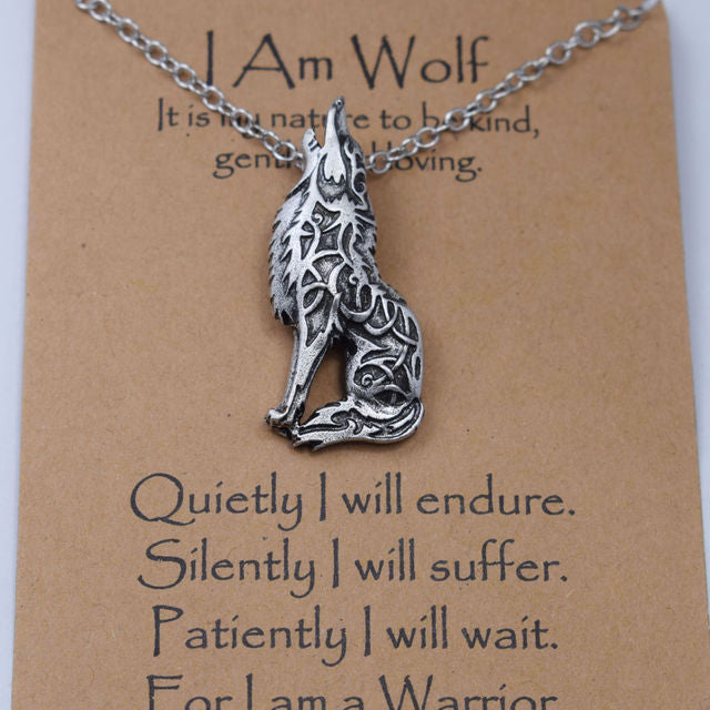 Iregalijoy Norse i am wolf Viking Celtics wolf necklace  Totem Amulet with card