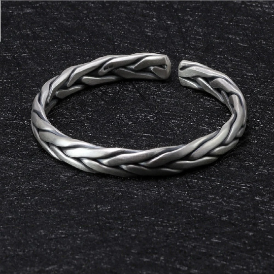 Heavy Solid 99.99 PERCENT PURE SILVER Twisted Bangles Men's women Sterling Silver Bracelet Vintage Armband Man Cuff